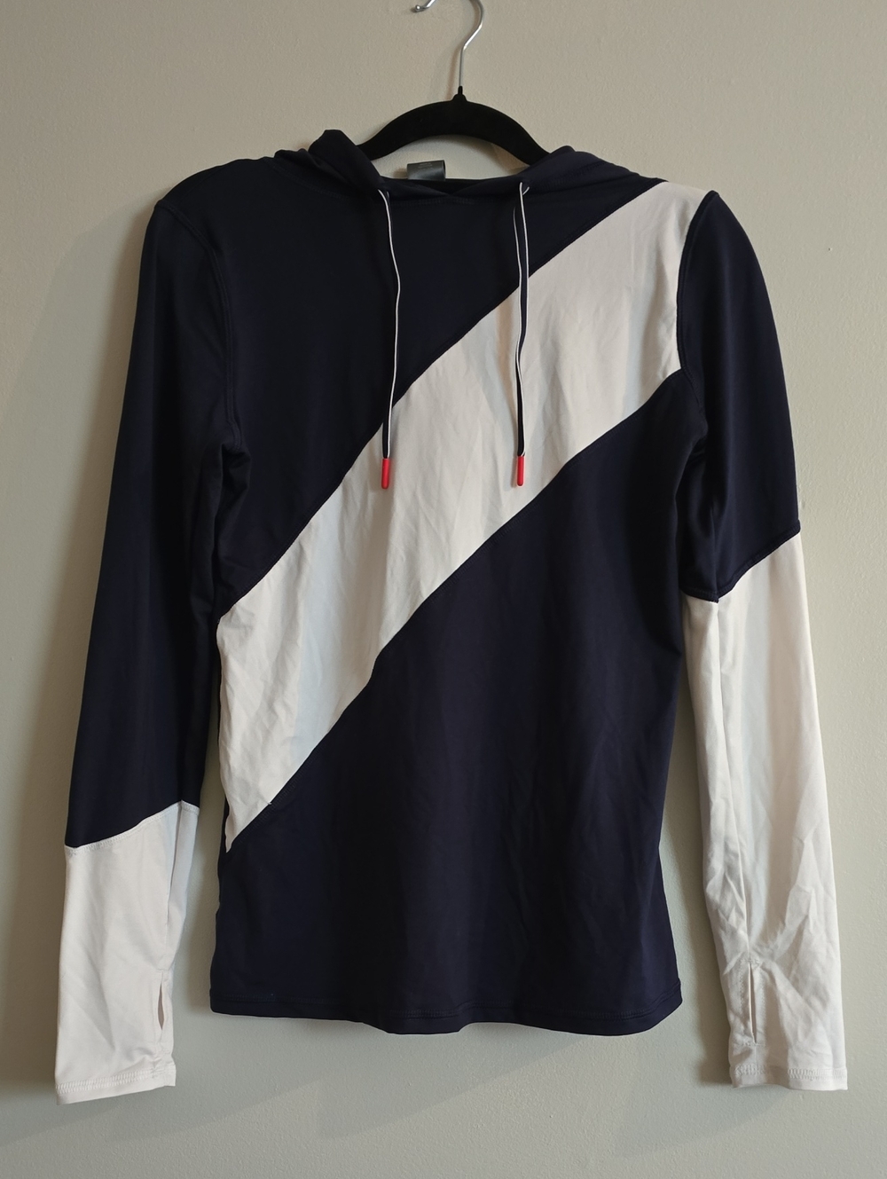 Womens Navy and White Diagonal Stripe Hooded Sweater